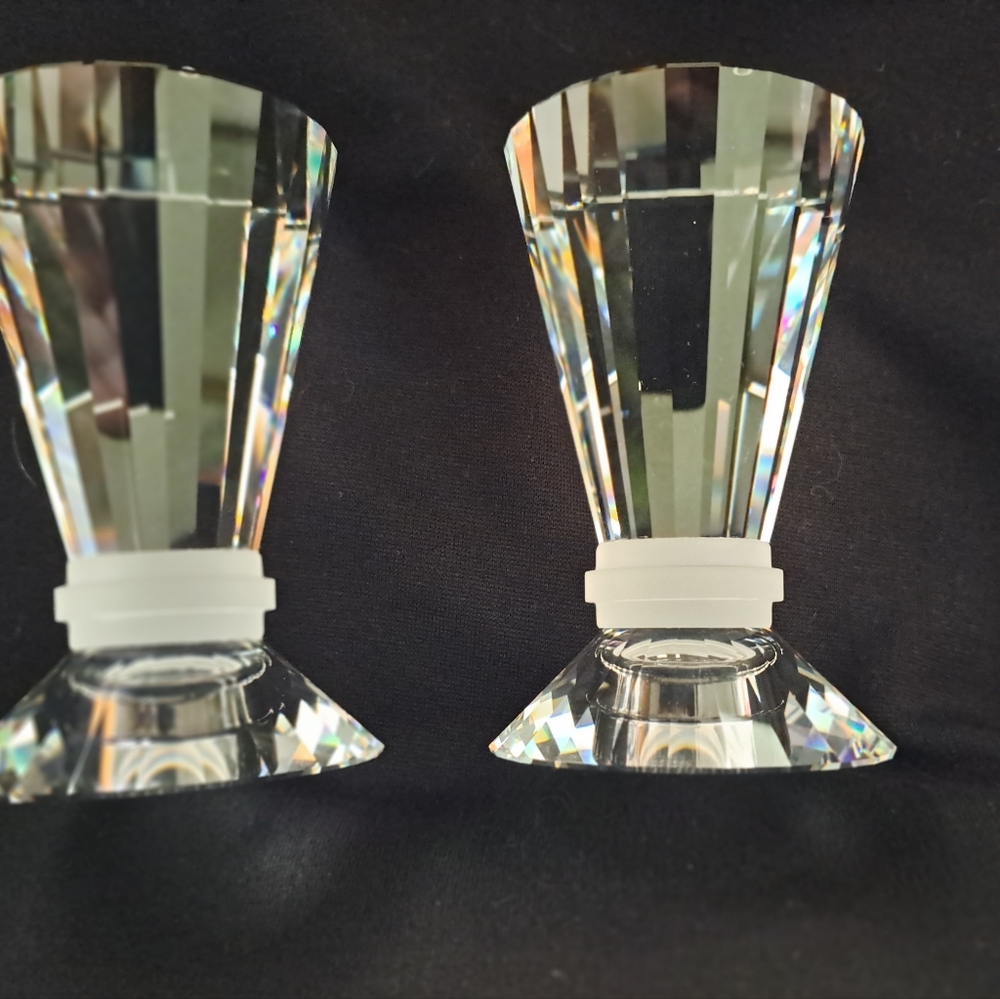 RARE Swarovski Crystal Set MCM Style Neo Classic 4" Candle Holders #118625 W COA